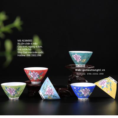Bộ Chén Mẫu Đơn 6 mầu